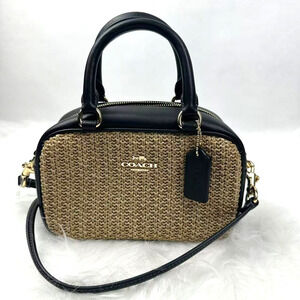 Coach Satchel Crossbody Bag In Straw & Leather CAK74 Gold/Toast/Black NWT